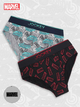 Jockey - M501 Boys Marvel Avengers Cotton Printed Brief - Monument & Black (Pack of 2)