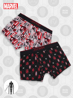 Jockey - M502 Boys Marvel Avengers Cotton Printed Trunk-Black & ChilliPepper (Pack of 2)