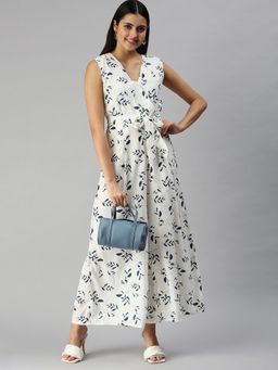 SHOWOFFFF - Women White Printed V-Neck Sleeveless Jumpsuit