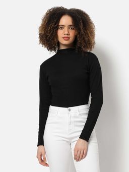 Campus Sutra - Womens Black Ribbed Sweatshirt