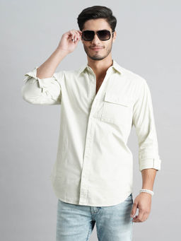 ROOKIES - Men Off White Full Sleeves Slim Fit Cotton Spandex Solid Shirt