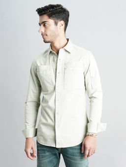 ROOKIES - Men Green Full Sleeves Slim Fit Cotton Spandex Solid Shirt