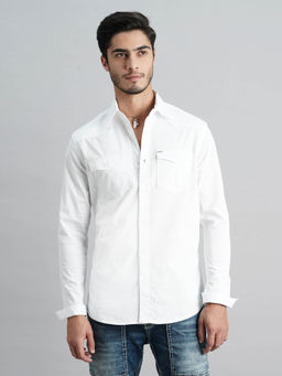 ROOKIES - Men White Full Sleeves Slim Fit Cotton Spandex Solid Shirt