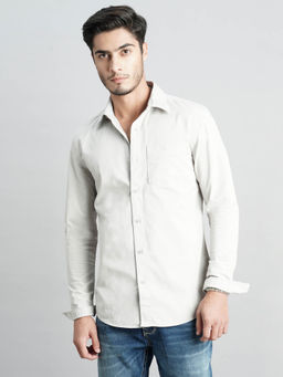 ROOKIES - Men Off White Full Sleeves Slim Fit Cotton Spandex Solid Shirt