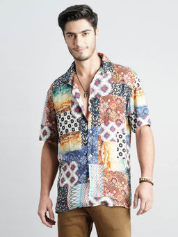 ROOKIES - Men Multi-Color Half Sleeves Slim Fit Rayon Printed Shirt