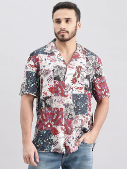 ROOKIES - Men Multi-Color Half Sleeves Slim Fit Rayon Printed Shirt