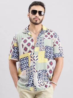 ROOKIES - Men Multi-Color Half Sleeves Slim Fit Rayon Printed Shirt