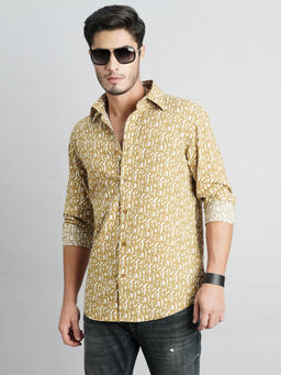 ROOKIES - Men Khaki Full Sleeves Slim Fit Cotton Printed Shirt