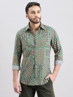 ROOKIES - Men Green Full Sleeves Fit Cotton Printed Shirt