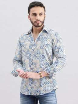 ROOKIES - Men Blue Full Sleeves Fit Cotton Printed Shirt