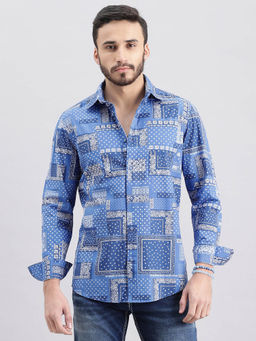 ROOKIES - Men Blue Full Sleeves Fit Cotton Printed Shirt