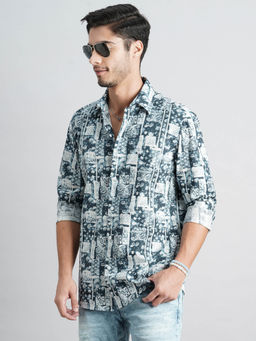 ROOKIES - Men Blue Full Sleeves Fit Cotton Printed Shirt