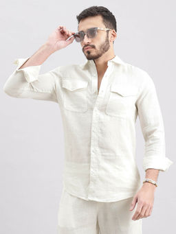 ROOKIES - Men White Full Sleeves Slim Fit Lenin Shirt