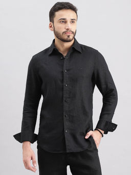 ROOKIES - Men Black Full Sleeves Slim Fit Lenin Shirt