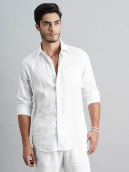ROOKIES - Men White Full Sleeves Slim Fit Lenin Shirt
