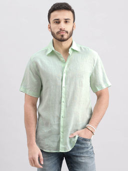 ROOKIES - Men Blue Half Sleeves Slim Fit Lenin Shirt