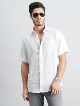 ROOKIES - Men White Half Sleeves Slim Fit Lenin Shirt