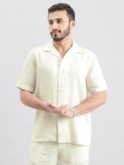 ROOKIES - Men Yellow Half Sleeves Slim Fit Lenin Solid Shirt