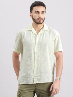 ROOKIES - Men Green Half Sleeves Slim Fit Cotton Blend Textured Shirt