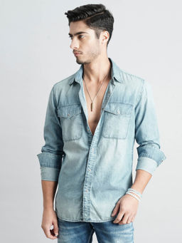 ROOKIES - Men Blue Full Sleeves Fit Cotton Denim Shirt