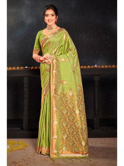 Sangam Prints - Light Green Silk Woven Zari Work Traditional Tassel Saree with Unstitched Blouse