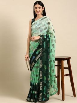 VAIRAGEE - Green Sequins Work Georgette Saree with Unstitched Blouse