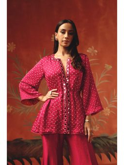 Twenty Nine - Pink Gajji Bandhani Peplum Top with Mirrorwork and Beadwork