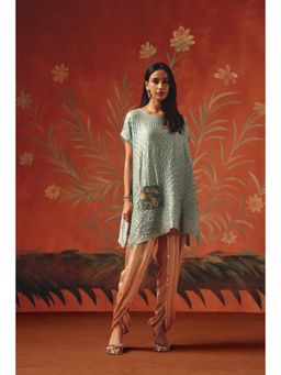 Twenty Nine - Aqua Gajji Bandhani Kite Top With Mirrorwork And Beadwork