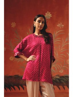 Twenty Nine - Pink Gajji Bandhani Top With Mirrorwork