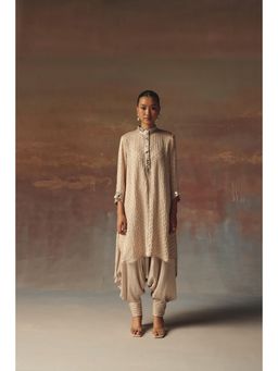 Twenty Nine - Beige Gajji Bandhani Kurta With Mirrorwork And Beadwork