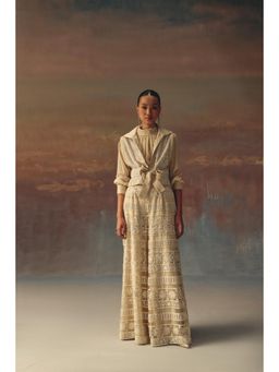 Twenty Nine - Beige Gilet Jacket With Belt And Mirrorwork