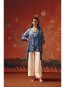 Twenty Nine - White Satin Plazzos With Mirrorwork