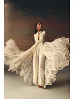 Twenty Nine - Ivory Mirror Spread Net Pant With Mirrorwork Border