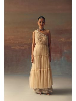 Twenty Nine - Beige Net Plazzos With Mirrorwork