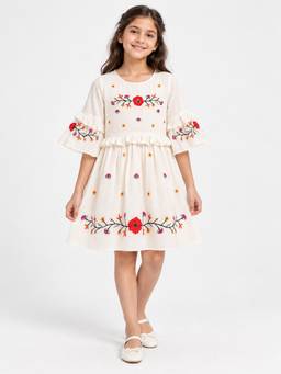 Scoup - Off White Embroidered Cotton Dress