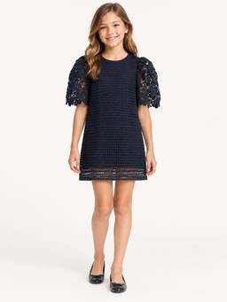Scoup - Blue Puff Sleeve Lace Party Dress