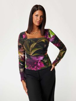 Guess - Women Multi-Color Floral Print Square Neck Top