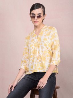 CRIMSOUNE CLUB - Women's Mustard Floral Print Top