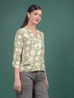 CRIMSOUNE CLUB - Women's Green Floral Print Top