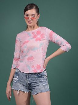 CRIMSOUNE CLUB - Women's Pink Floral Print Linen Top