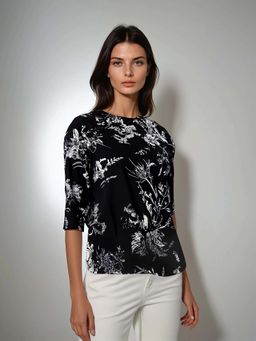 CRIMSOUNE CLUB - Women's Black Floral Print Top