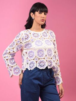 CRIMSOUNE CLUB - Women's Purple Embroidered Crochet Top