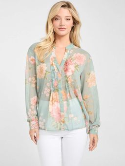 Guess - Women Floral Mandarin Collar Long Sleeves Top
