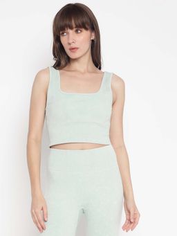 Guess - Women Mint Green Solid Scoop Neck Sleeveless Crop Top