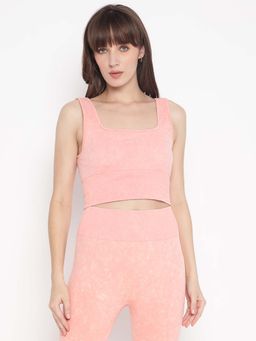 Guess - Women Peach Solid Scoop Neck Sleeveless Crop Top