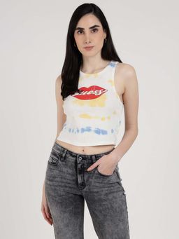 Guess - Women Multi-Color Tie-Dye Round Neck Sleeveless Crop Top