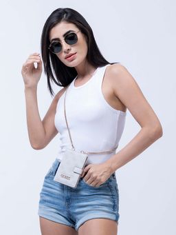 Guess - Women White Textured Round Neck Tank Top