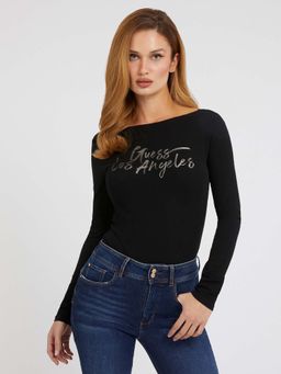 Guess - Women Black Boat Neck Full Sleeves Top
