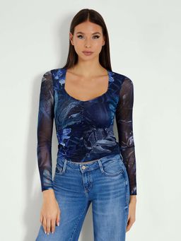 Guess - Women's Blue Tropical Full Sleeves Top