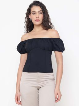 Guess - Cecilia Jet Black Solid Off Shoulder Top